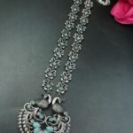 Traditional Peacock Design Necklace | Oxidized Silver Replica Stone Work Amazing Jewelry