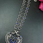 Bulk 174 Traditional Peacock Design Necklace | Oxidized Silver Replica Stone Work Amazing Jewelry - "Blue"