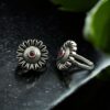Vintage Look Flower Design Toe Ring | Oxidized Silver Replica Stone Work Best Jewelry for Women 15 Oxidized silver floral toe ring with stone work and vintage look design