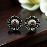 Bulk 152 Vintage Look Flower Design Toe Ring | Oxidized Silver Replica Stone Work Best Jewelry for Women - "Red"