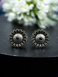 Vintage Look Flower Design Toe Ring | Oxidized Silver Replica Stone Work Best Jewelry for Women - color: "Blue"