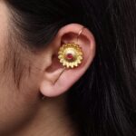 Western Look Gold Plated Earcuff | Beautiful Flower Design Stone Jewelry For Girls