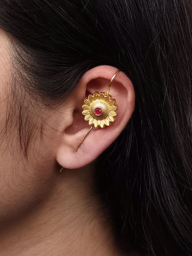 Western Look Gold Plated Earcuff | Beautiful Flower Design Stone Jewelry For Girls