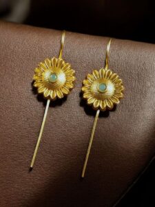 Western Look Gold Plated Earcuff | Beautiful Flower Design Stone Jewelry For Girls - color: "Mint"