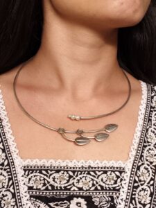Silver Replica Leaf Design Hasli Necklace | Beautiful Traditional Oxidized Jewelry