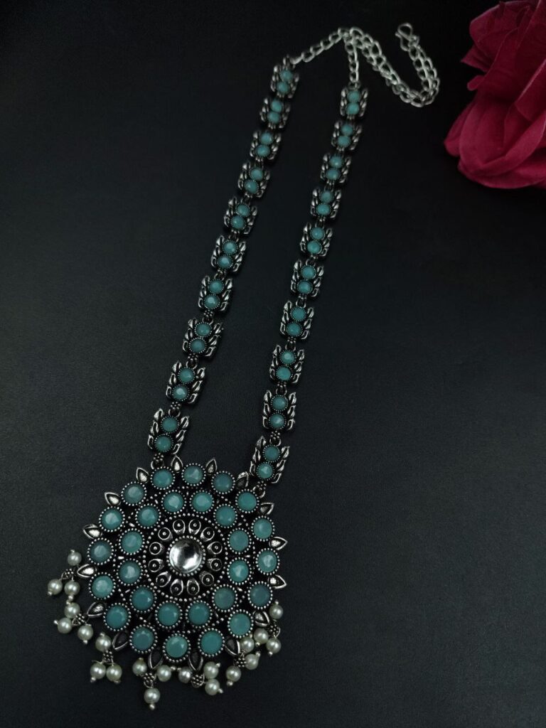 Beautiful Pearl and Stone Work Oxidized Necklace | Traditional Ethnic Party Wear Jewelry