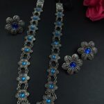 Bulk 102 German Silver Flower Necklace (Combo set) | Stone Work Adjustable Thread Best Party Wear Jewelry - "Blue"