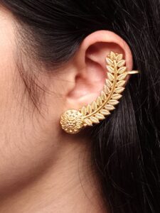 Gold Plated Leaf Design Earcuff | Ethnic Traditional Look alike Unique Jewelry Gift For Her
