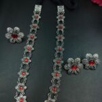 German Silver Flower Necklace (Combo set) | Stone Work Adjustable Thread Best Party Wear Jewelry