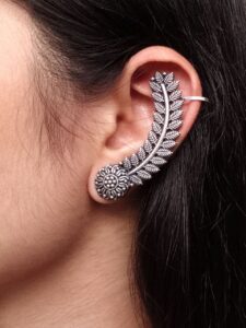 Oxidized Leaf Earcuff | Silver Replica Ethnic Design Unique Handmade Jewelry For Girls