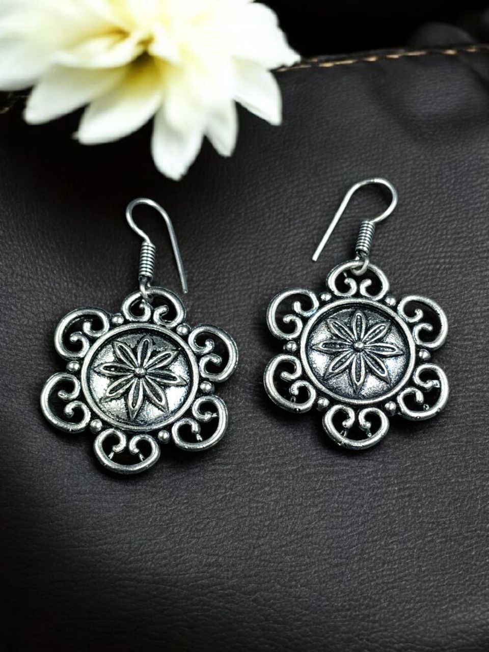 Handmade German Silver Unique Dangler Earrings | Elegant Hook Style Jewelry for Women 3 Handmade German Silver Dangler Earrings with Hook Design