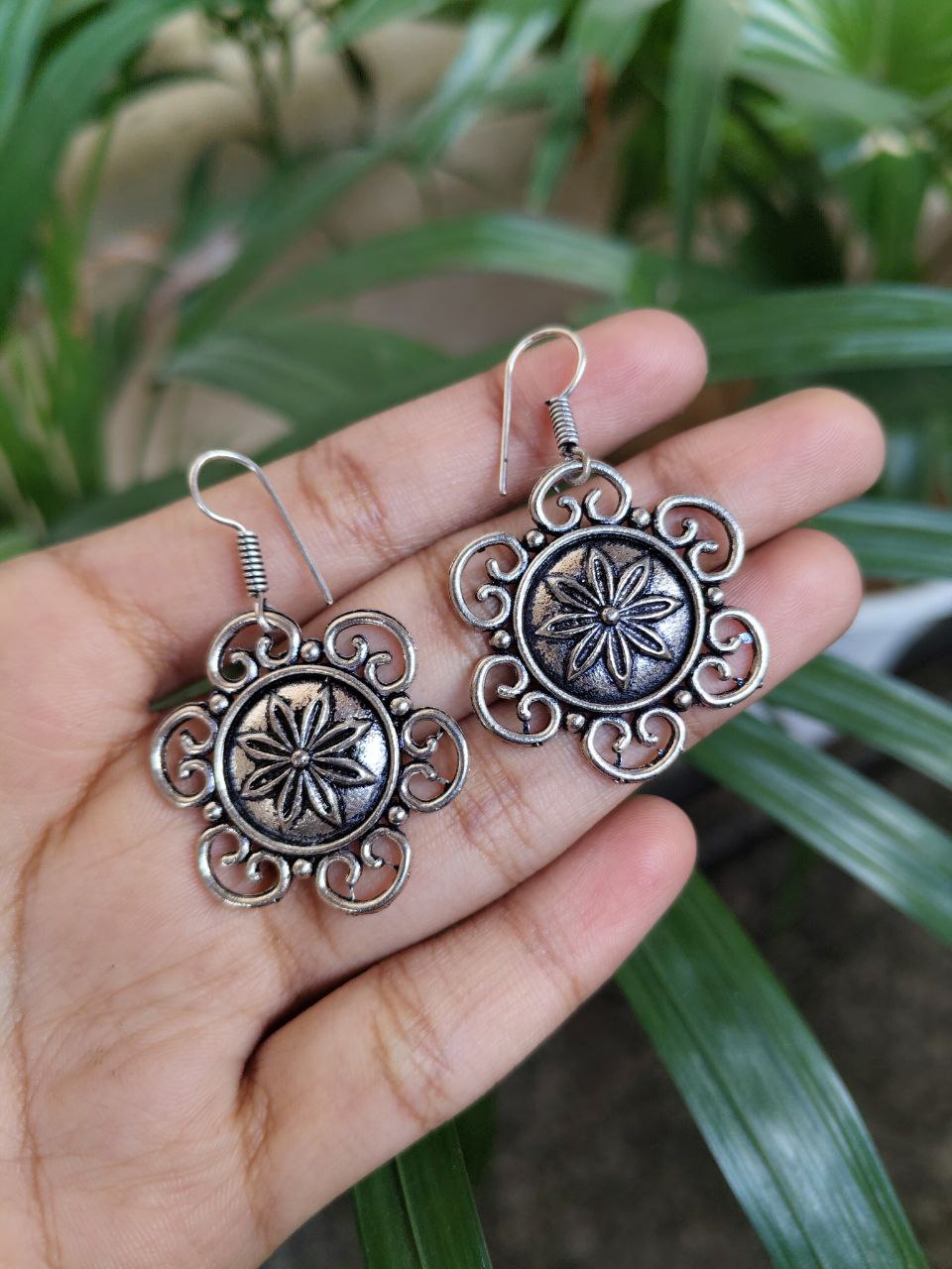 Handmade German Silver Unique Dangler Earrings | Elegant Hook Style Jewelry for Women 2 Handmade German Silver Dangler Earrings with Hook Design