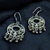 German Silver Floral Art Earrings | Ghungroo Hook Dangler Best Jewelry for Women 6 German silver floral art earrings with ghungroo and hook design