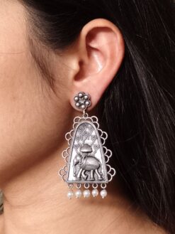 Floral art elephant dangler earrings with pearl work