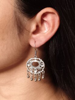 German silver floral art earrings with ghungroo and hook design