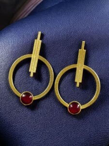 Trendy Gold Plated Circle Stud Earrings | Fashionable Western Look Perfect Jewelry For Girls - color: "Red"