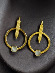 Trendy Gold Plated Circle Stud Earrings | Fashionable Western Look Perfect Jewelry For Girls - color: "Grey"