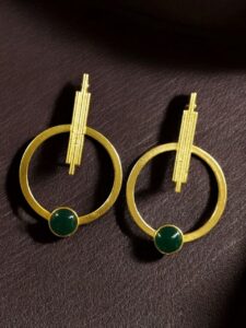 Trendy Gold Plated Circle Stud Earrings | Fashionable Western Look Perfect Jewelry For Girls - color: "Green"