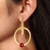 Trendy gold plated circle stud earrings with stone design for western look jewelry.