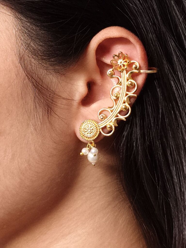 Handcrafted Gold Plated Floral Art Earcuff | Ethnic Statement Amazing Jewelry for Women