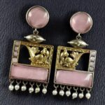 Bulk 46 Designer Beautiful Two-Tone Peacock Earrings | Monalisa Stone & Pearl Work Dangler Jewelry - "Baby Pink"