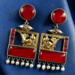 Bulk 56 Designer Beautiful Two-Tone Peacock Earrings | Monalisa Stone & Pearl Work Dangler Jewelry - "Red"