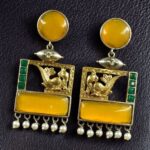Bulk 58 Designer Beautiful Two-Tone Peacock Earrings | Monalisa Stone & Pearl Work Dangler Jewelry - "Yellow-Green"