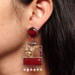 Designer Beautiful Two-Tone Peacock Earrings | Monalisa Stone & Pearl Work Dangler Jewelry