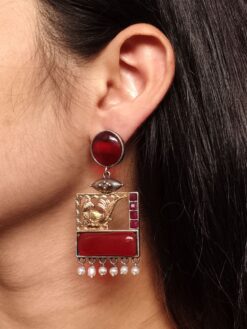 Two-tone peacock earrings with Monalisa stone and pearl work