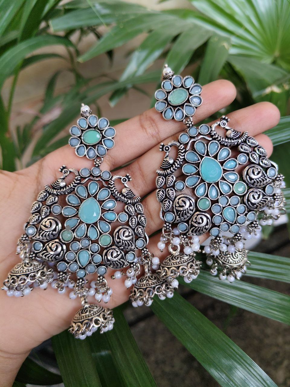 Long Peacock Dangler Earrings With Elegant Stone Work And Pearl Detailing 2 Long Peacock Dangler Earrings With Elegant Stone Work And Pearl Detailing - Image 2