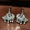 Elegant Peacock Dangler Earrings | German Silver Hook Design with Best Pearl Detailing 6 German silver peacock dangler earrings with pearl detailing