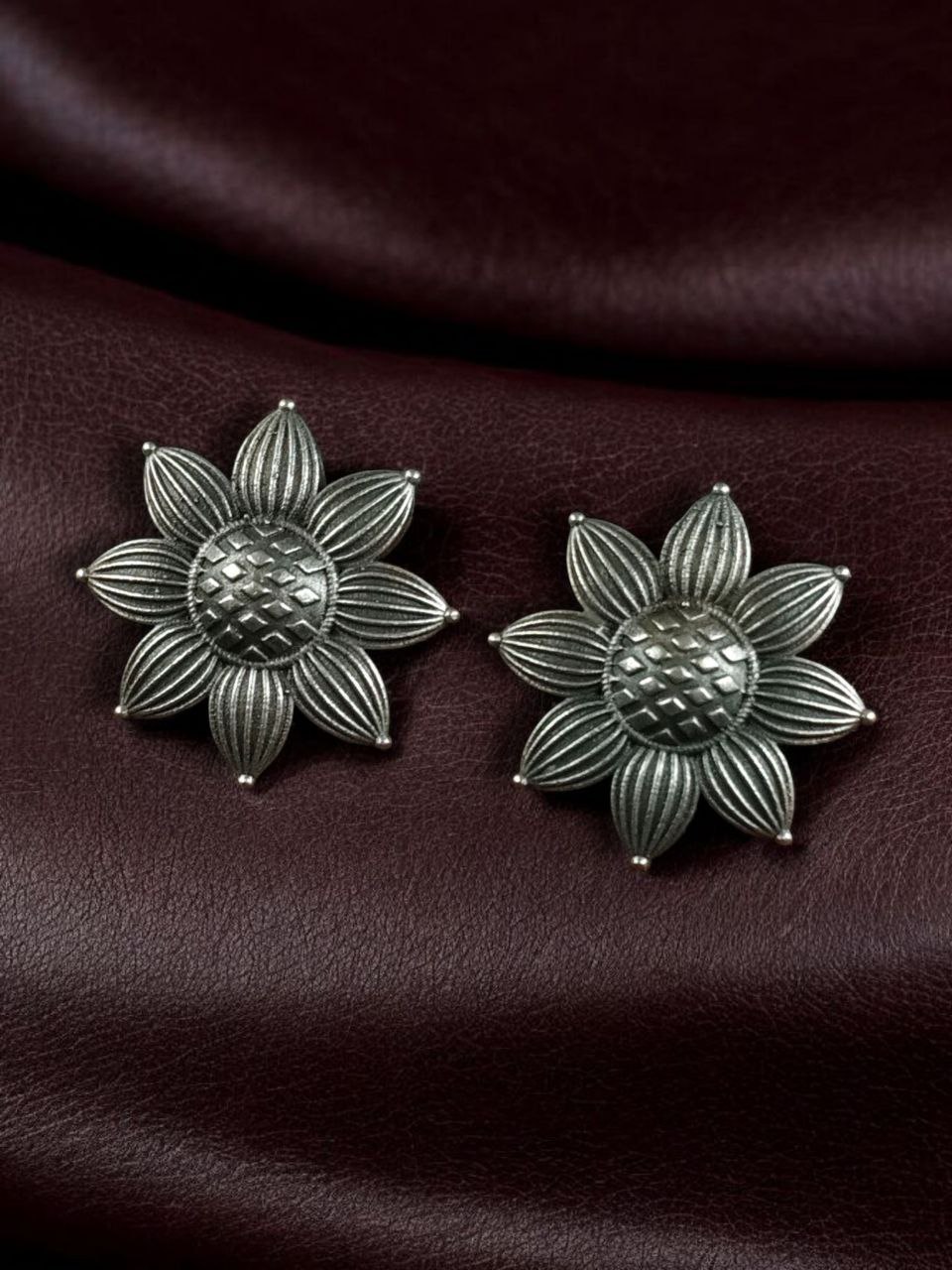 Trendy Oxidized Flower Stud Earrings | Silver Replica Daily Wear Best Jewelry 3 Trendy oxidized flower stud earrings in silver replica finish for daily wear