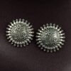 Handcrafted oxidized floral art round stud earrings in silver replica ethnic design