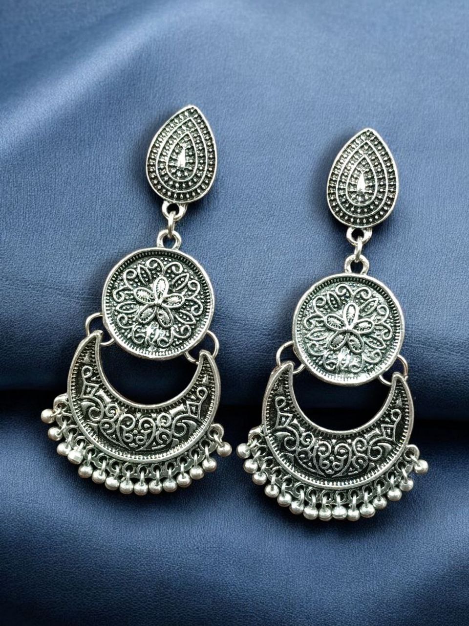 Elegant Flower Dangler Earrings | German Silver Best Floral Art Jewelry 3 Elegant German silver flower dangler earrings with intricate floral art design