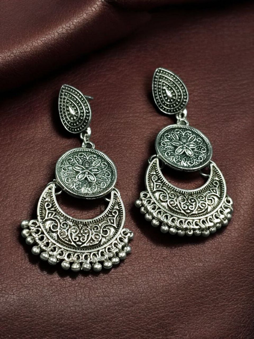 Elegant Flower Dangler Earrings | German Silver Best Floral Art Jewelry 4 Elegant German silver flower dangler earrings with intricate floral art design