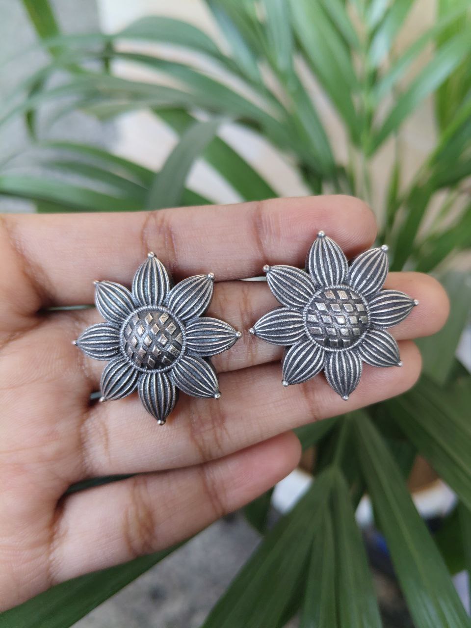 Trendy Oxidized Flower Stud Earrings | Silver Replica Daily Wear Best Jewelry 4 Trendy oxidized flower stud earrings in silver replica finish for daily wear