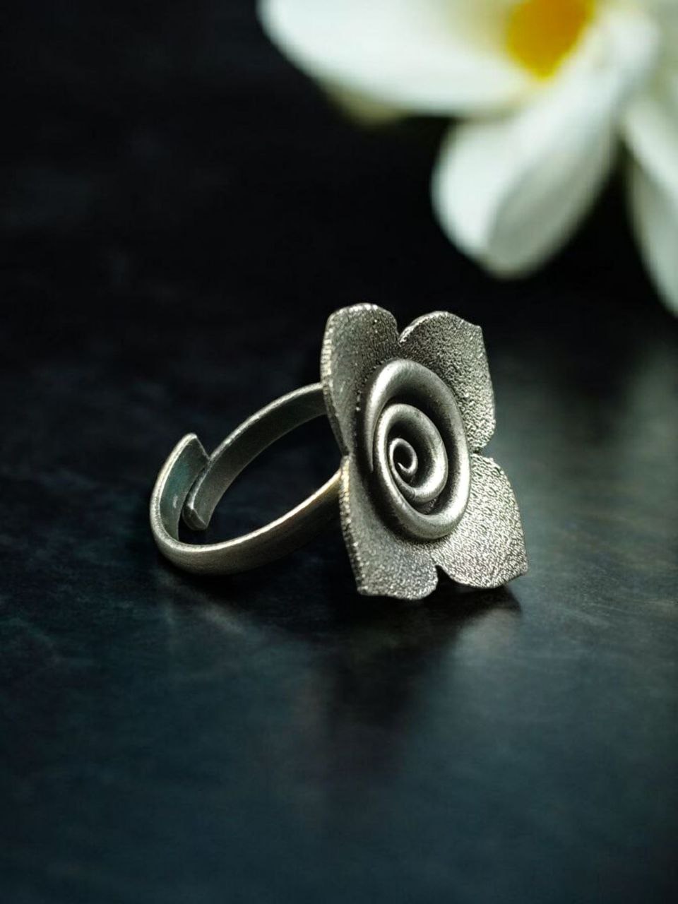 Trendy Adjustable Flower Ring | Oxidized Silver Replica Perfect Jewelry for Girls 5 Oxidized silver replica adjustable flower ring for girls, handcrafted ethnic jewelry design