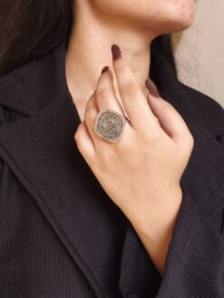 Oxidized silver replica adjustable 5 paisa coin ring, handcrafted unique vintage jewelry design
