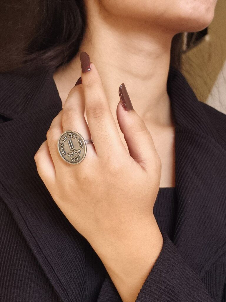 Unique 1 Paisa Coin Ring | Oxidized Silver Replica Vintage Look Jewelry for Women