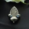 Adjustable silver plated vintage look ring for women