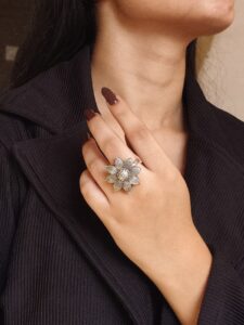 Vintage Style Flower Ring | Oxidized Silver Replica Adjustable Amazing Jewelry for Women