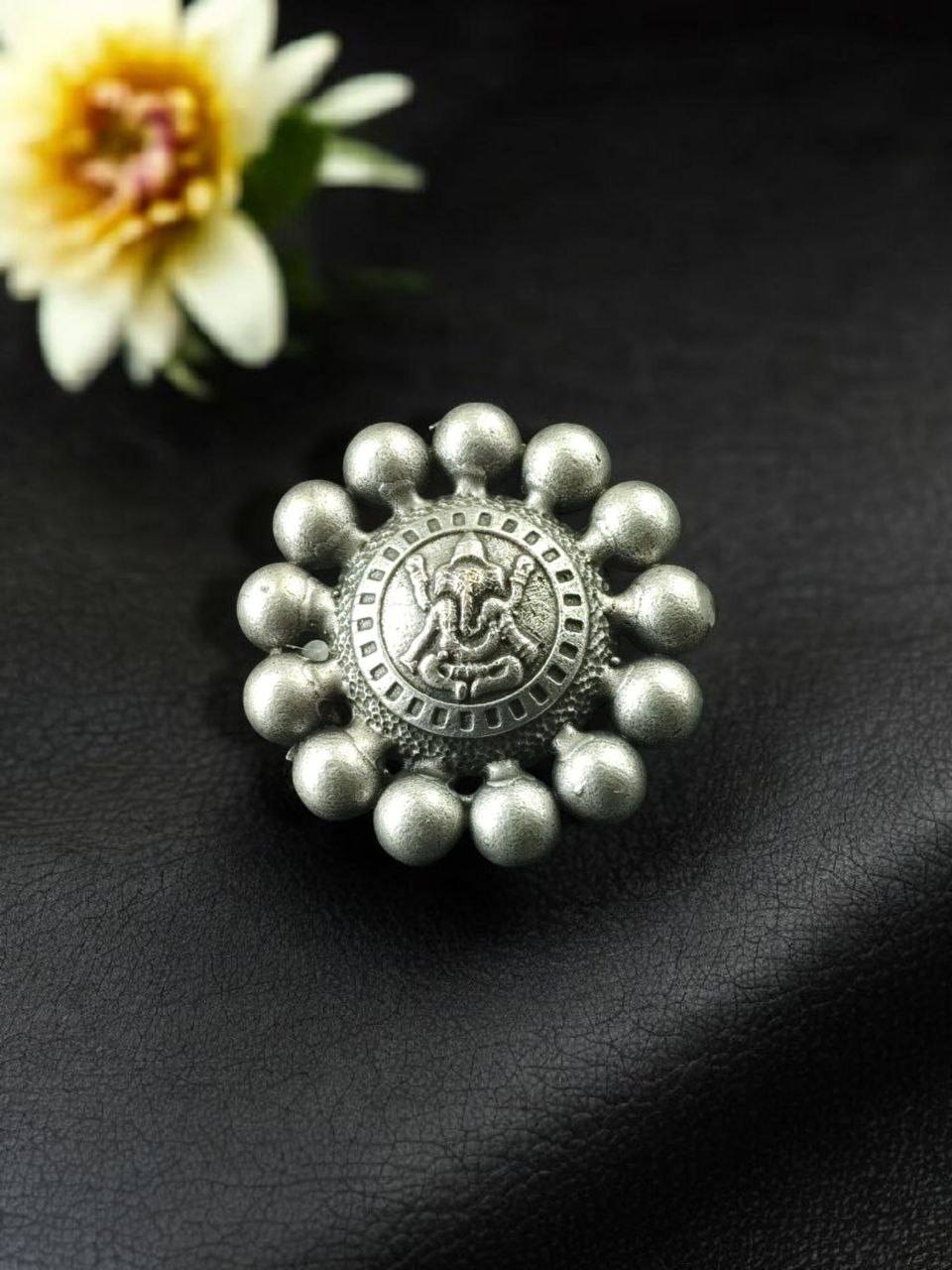 Designer Silver Replica Ganesha Ring | Oxidized Adjustable Perfect Traditional Jewelry For Women 5 Oxidized silver adjustable Ganesha design ring for women