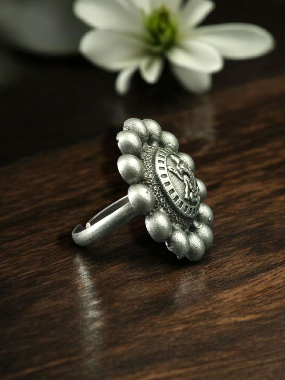Designer Silver Replica Ganesha Ring | Oxidized Adjustable Perfect Traditional Jewelry For Women 3 Oxidized silver adjustable Ganesha design ring for women
