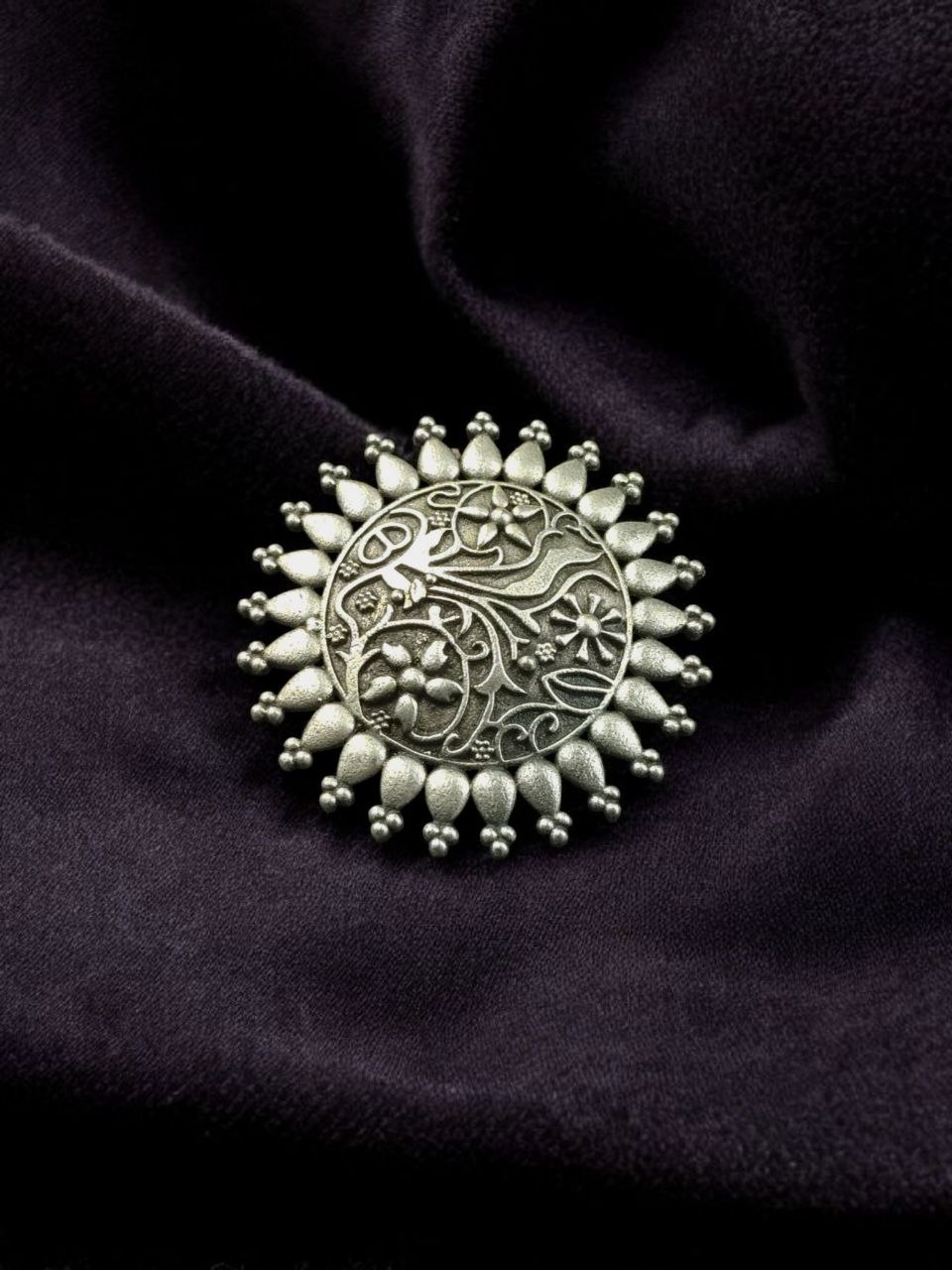 Vintage Look Floral Art Ring | Best Oxidized Silver Replica Adjustable Statement Jewelry 2 Vintage floral art oxidized silver adjustable ring