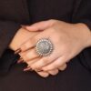 Vintage Look Floral Art Ring | Best Oxidized Silver Replica Adjustable Statement Jewelry 8 Vintage floral art oxidized silver adjustable ring