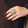 Vintage Look Floral Art Ring | Best Oxidized Silver Replica Adjustable Statement Jewelry 9 Vintage floral art oxidized silver adjustable ring