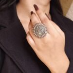 Vintage Look Floral Art Ring | Best Oxidized Silver Replica Adjustable Statement Jewelry