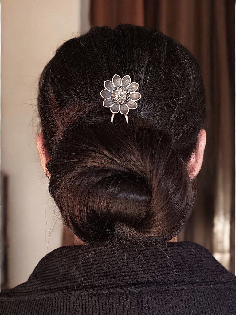 Decorative Flower Juda Pin | Silver Replica Hair Accessory with Unique Design 3 Decorative silver flower Juda pin