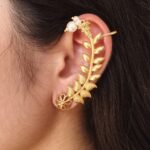 Traditional Leaf Earcuff | Gold Plated Ethnic Pearl Work Best Jewelry for Festive Wear