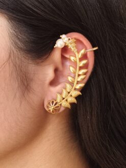 Gold plated leaf earcuff with pearl work